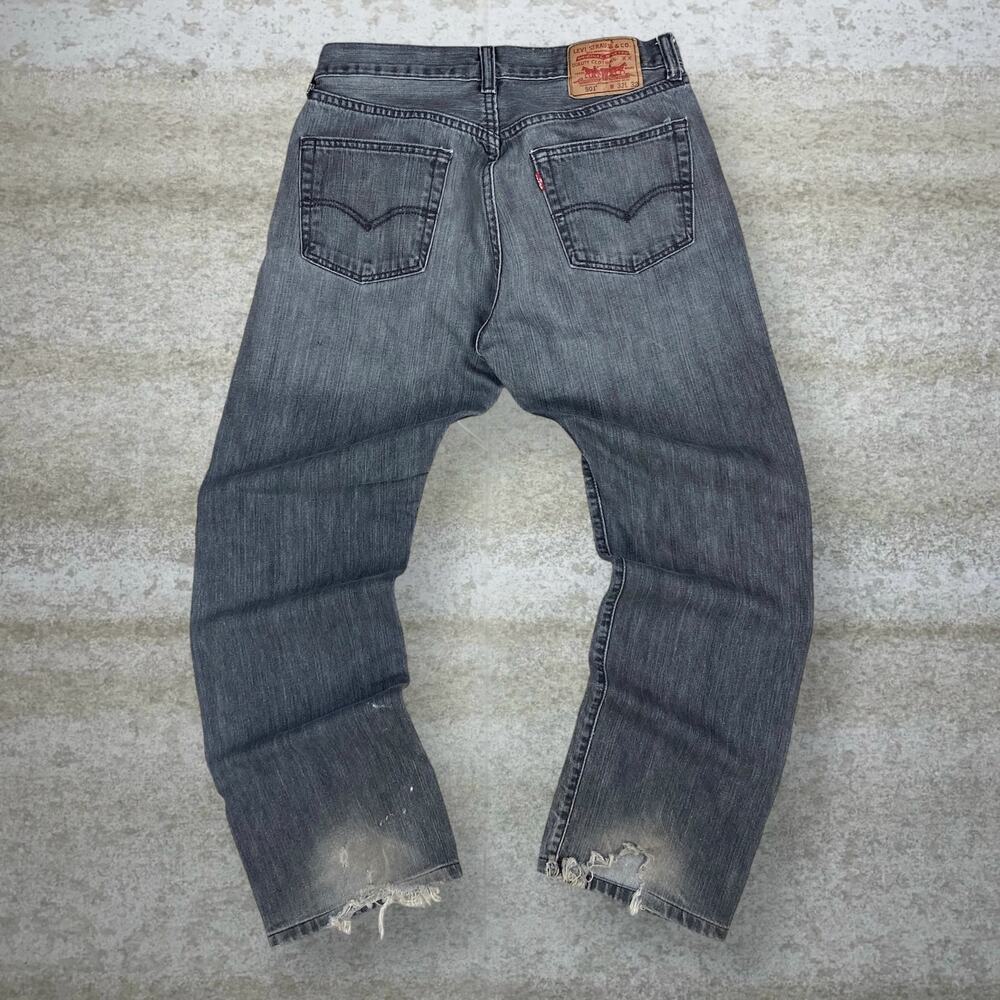 Vintage Y2K Levis Jeans 501 32x28 Regular Straight Leg Fit Smoke Grey Wash Denim